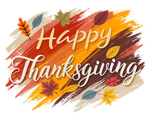 Happy Thanksgiving Abstract Brush Stroke Style – Festive Holiday Lettering PNG with Transparent Background