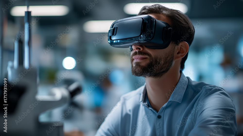 Poster virtual reality simulation in a lab demonstrating ai's influence on daily human experiences users im