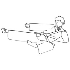 Young men doing jump kick karate