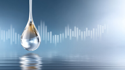 Fototapeta premium Clear water droplet reflecting light over calm water, serene medical concept with soft blue tone