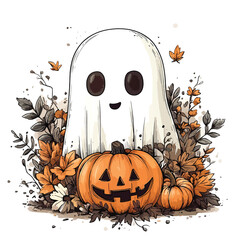 Halloween Pumpkin and Ghost Design