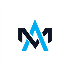 Fototapeta premium Modern a and m monogram logo with upward arrow in blue and black