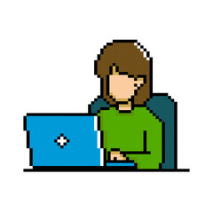 Pixel Woman Working On Laptop