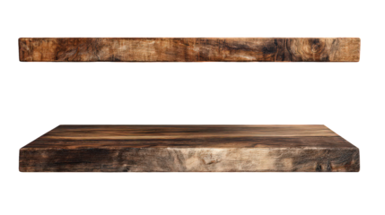 Rustic Wooden Shelves on Black Background