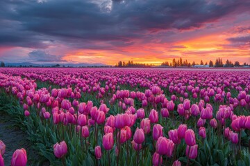Obraz premium Tulip Skagit. Beautiful Countryside Fields with Colorful Blossoming Tulips