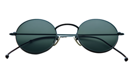 Round Dark Green Sunglasses with Thin Black Metal Frame