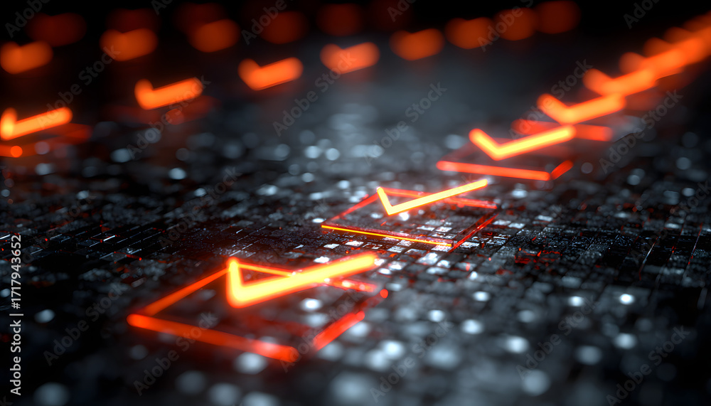 Poster stunning abstract image of glowing checkmarks in a digital grid. perfect for illustrating concepts o