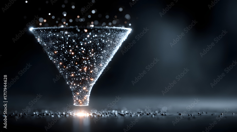 Poster big data technology and information funnel concept. large digital funnel with online data as process