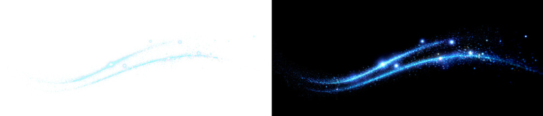 Sparkling Glowing Trails of Stardust in Night Sky Art Design Display on Transparent and Black Background, cutout, png