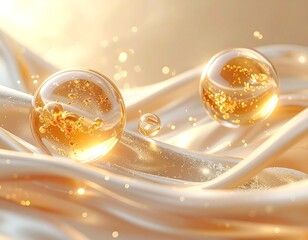 Golden spheres on flowing fabric