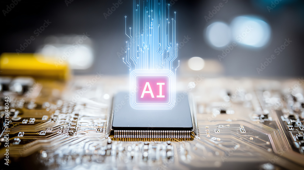 Aufkleber a close-up image of a microchip with an illuminated ai symbol, showcasing advancements in technology