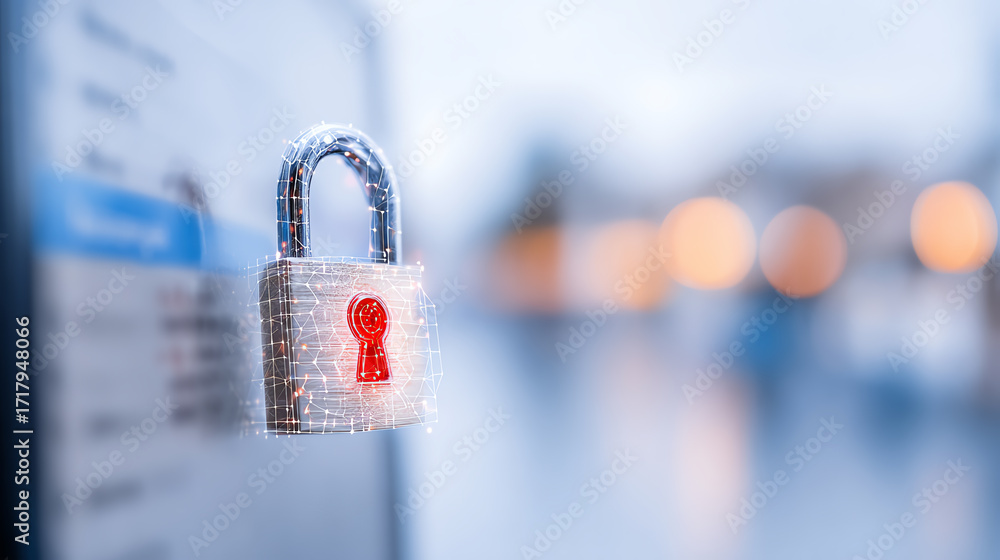 Poster a close-up image of a padlock symbolizing security and data protection in a digital world.