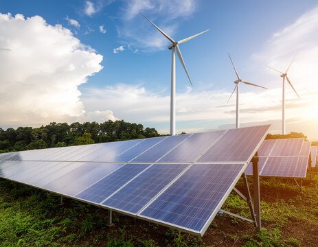 solar panels and wind turbines,g&uuml;neş enerjisi ve r&uuml;zgar enerjisi olan arkaplan g&ouml;r&uuml;nt&uuml;	
