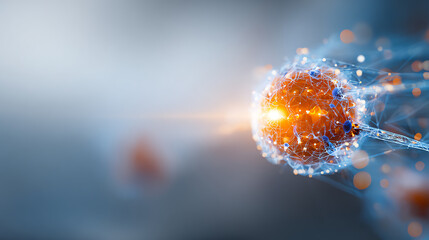 A close-up view of a glowing particle, showcasing the intricate details and vibrant energy within the microscopic world.