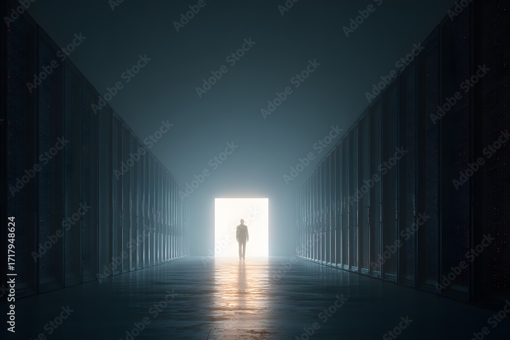 Poster man data center. generate ai