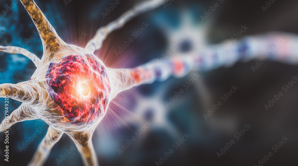 Aufkleber a detailed close-up image of a neuron, highlighting its structure and glowing synapses, representing