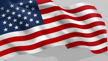 Fototapeta premium American Flag Waving in Light Wind on Gray Background for Patriotic or National Celebration