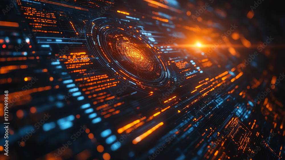 Aufkleber a futuristic digital background showcasing vibrant colors and intricate data flow, ideal for present
