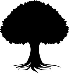 Minimal tree vector silhouette isolated on transparent background