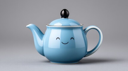 Brighten your day with a charming light blue teapot featuring a friendly smile, perfect for uplifting tea moments and creative kitchen displays