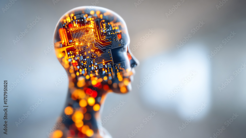 Aufkleber a futuristic representation of artificial intelligence, blending human form with intricate circuitry