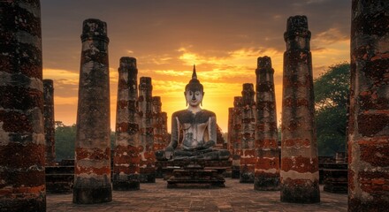 Serene Sunset at Wat Si Chum, Sukhothai Historical Park, Thailand