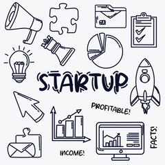 Startup cute doodle vector sticker collection