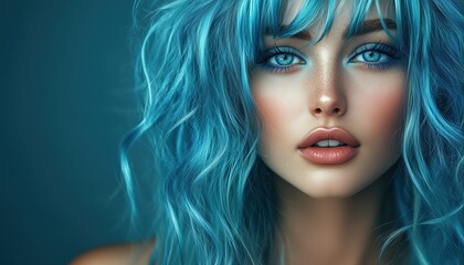 Stylish Young Woman With Unique Blue Hair And Expressive Makeup, Showcasing Her Fashion-Forward Look And Creativity In Hairstyling.