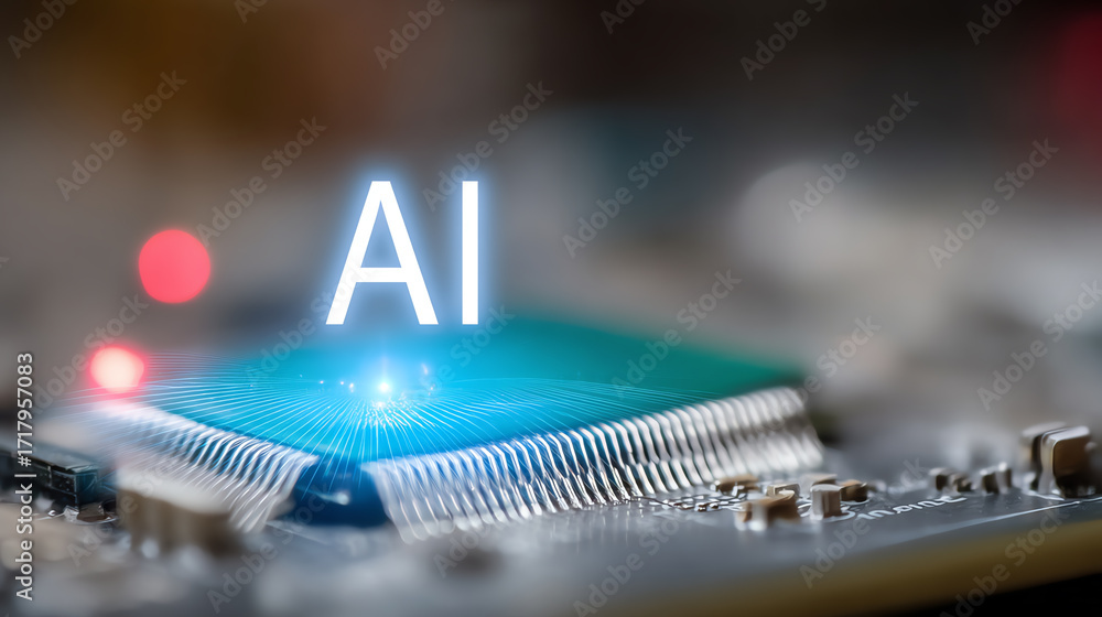 Aufkleber close-up of a computer processor with ai indication, showcasing the fusion of technology and artific