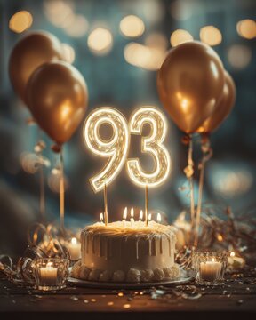 Elegant 93rd Birthday Celebration with Cake and Balloons