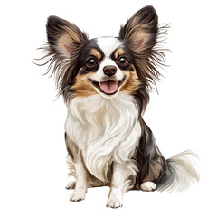 A cheerful. fluffy Chihuahua sitting upright. its playful personality. against a clean white background. ideal for pet-related content or animal lovers