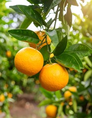Ripe oranges on a tree branch