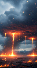 Inferno of fire and destruction rains down from the sky in apocalyptic scene