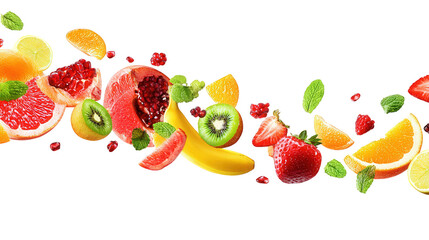 Floating Colorful Fruit Assortment Against Black Background