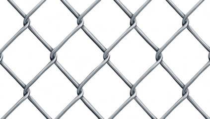 A close-up view of a metallic chain-link fence its intricate design and structure. set against a clean white background. suitable for architectural or industrial themes