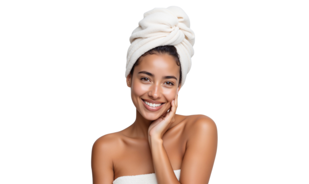 Beautiful mixed race woman with perfect skin after shower