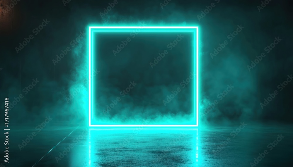 Poster dark green neon rounded square frame with shining effects: an empty glowing techno backdrop perfect 
