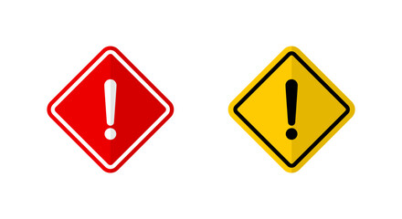 Alert and danger icon with shadow. Exclamation mark in diamond shape symbol