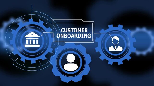 Digital customer onboarding process represented through futuristic gear wheel design