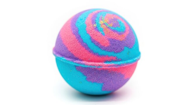 Aromatic sphere: Close-up image of a vibrant multicolored bath bomb on white