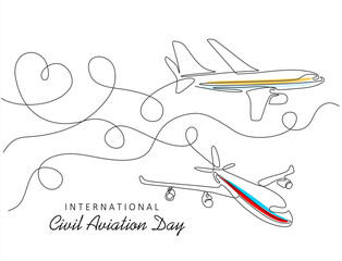 Continuous one line drawing of airplanes in tht sky. line art of International Civil Aviation Day good for International Civil Aviation Day celebrate. line art. Hand drawn one line vector. Editable
