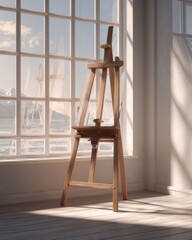 Wooden Easel in Bright Room with Window View