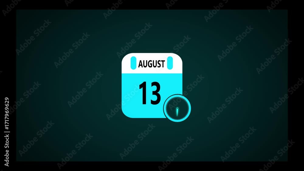 Poster august month calendar animation on black background. animated calendar icon showing the date august 