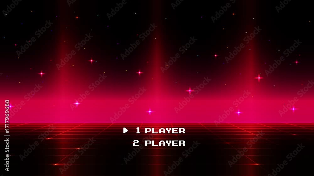 Poster start game. pixel art 8-bit game retro video game for game resources. futuristic retro sci-fi backgr