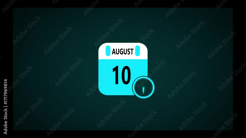 Poster august month calendar animation on black background. animated calendar icon showing the date august 