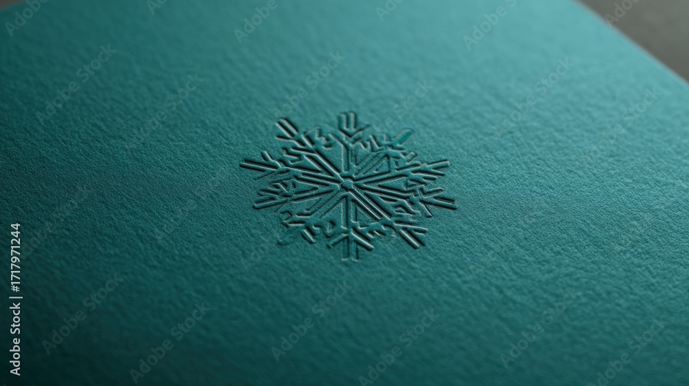 Poster elegant embossed snowflake on matte emerald background with soft glow