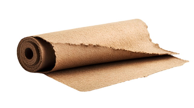 Rolled brown textured paper with torn edge isolated on transparent background