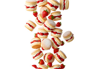 Delicious strawberry shortcakes, elegantly arranged against a stark black backdrop, showcasing a delightful array of sweet treats.