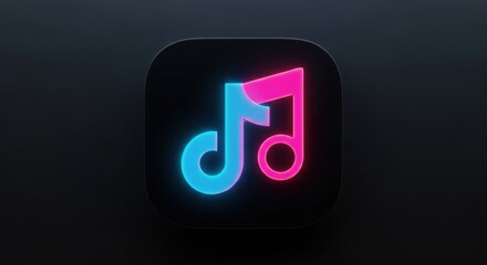 Fototapeta na wymiar Abstract Music Icon Glowing with Vivid Neon Colors in a Modern Design