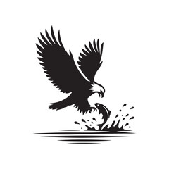 Obraz premium eagle catching fish from water vector silhouette clip art logo design illustration